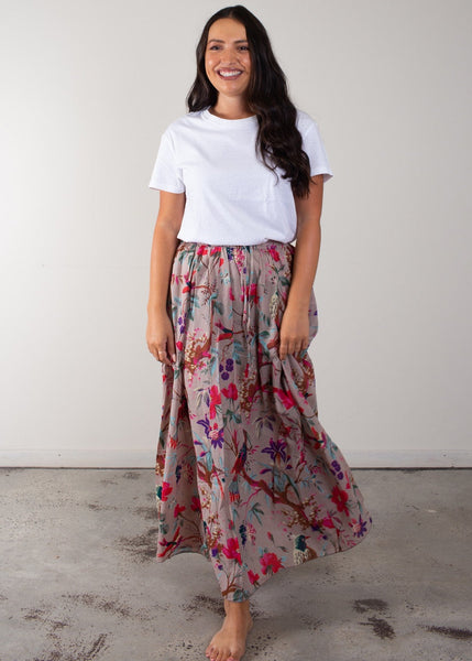 Bird Print Skirt - Grey