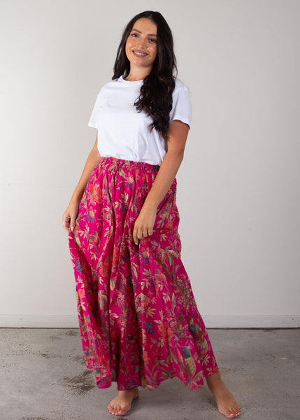 Bird Print Skirt - Hot Pink