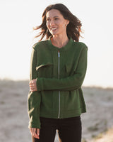 Boiled Wool Bomber Zip Jacket - Khaki