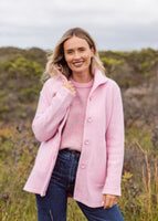 Boiled Wool Funnel Neck Coat - Blush