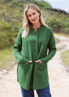 Fine Boiled Wool Ribbed Sleeve Coat - Khaki