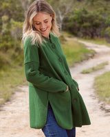 Fine Boiled Wool Ribbed Sleeve Coat - Khaki