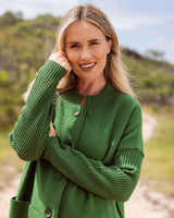 Fine Boiled Wool Ribbed Sleeve Coat - Khaki