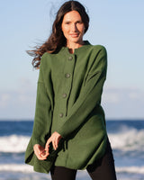 Fine Boiled Wool Ribbed Sleeve Coat - Khaki