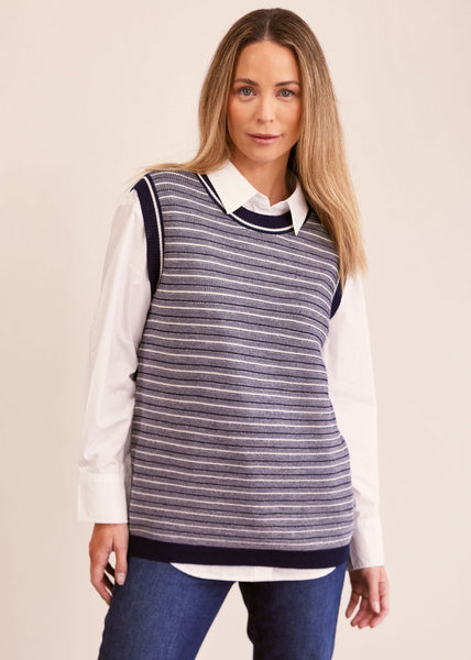 Merino Wool Jacquard Stripe Vest - Navy