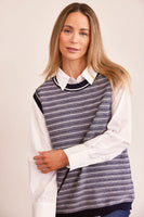 Merino Wool Jacquard Stripe Vest - Navy