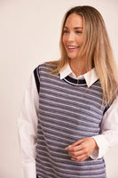 Merino Wool Jacquard Stripe Vest - Navy