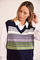 Merino Wool Multi Stripe Vest - Navy/Sage