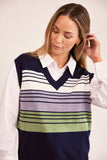 Merino Wool Multi Stripe Vest - Navy/Sage