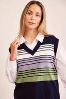 Merino Wool Multi Stripe Vest - Navy/Sage