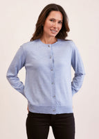 Merino Wool Round Neck Cardigan - Sky Blue