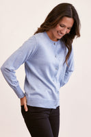 Merino Wool Round Neck Cardigan - Sky Blue