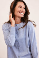 Merino Wool Round Neck Cardigan - Sky Blue