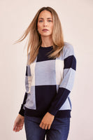 Merino Wool Check Sweater - Navy