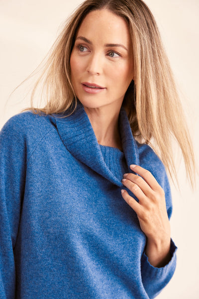 Luxe Merino Roll Neck Sweater - Denim
