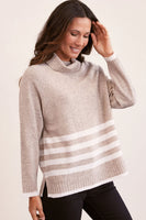 Luxe Merino Roll Neck Stripe Sweater - Natural/Cream