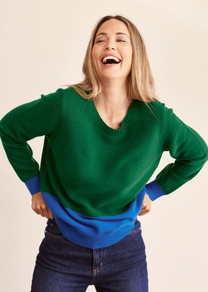 Wool Blend Spliced Sweater - Pine/Ocean