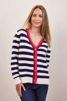 Angora Blend Stripe Cardigan - Navy/Snow