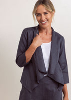 Linen Open Drape Jacket - Charcoal