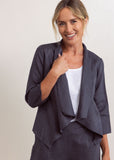 Linen Open Drape Jacket - Charcoal