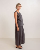 Linen Shirred Waist Pants - Charcoal
