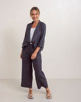 Linen Open Drape Jacket - Charcoal