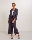 Linen Open Drape Jacket - Charcoal