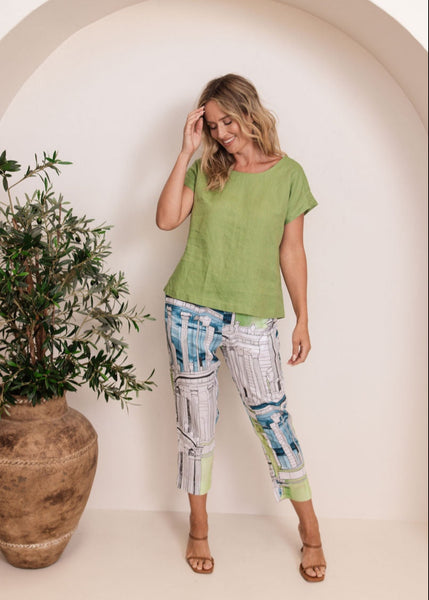 Linen 7/8 Flat Front Pants - Rome