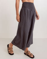 Linen Shirred Waist Pants - Charcoal