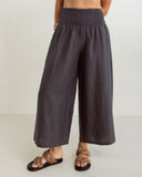Linen Shirred Waist Pants - Charcoal