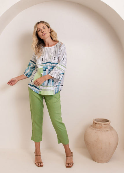 Linen 7/8 Flat Front Pants - Pistachio