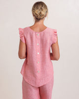 Ruffle Sleeve Button Back Top  - Tangerine