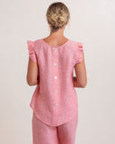 Ruffle Sleeve Button Back Top  - Tangerine