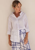 Linen Blend 3/4 Sleeve Shirt - White
