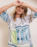 Linen 3/4 Sleeve Curved Hem Top - Rome
