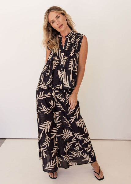 Cotton Elastic Waist Wide Leg Pant - Leaf