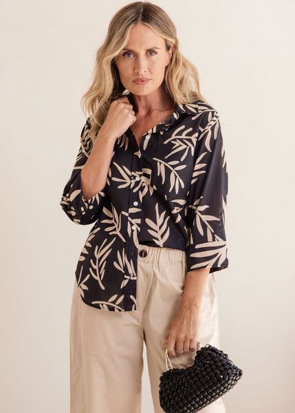 Cotton 3/4 Sleeve Shirt - Leaf