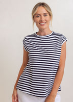 Extended Sleeve Stripe T-Shirt - Navy/White