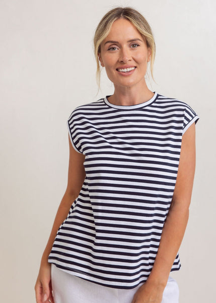 Extended Sleeve Stripe T-Shirt - Navy/White