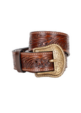 Western Embossed Leather Belt - Dark Brown 38mm