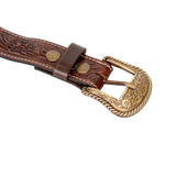 Western Embossed Leather Belt - Dark Brown 38mm