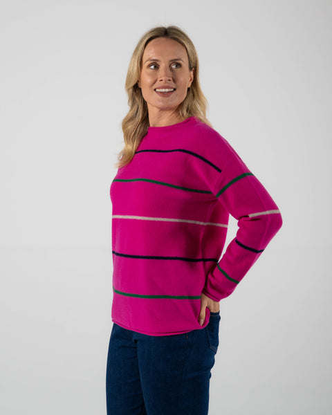Merino Luxe Multi Stripe Sweater - Magenta