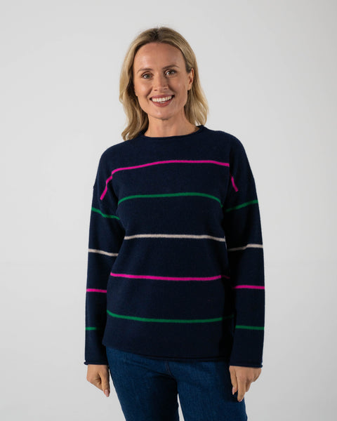 Merino Luxe Multi Stripe Sweater - Navy