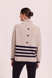 Merino Luxe Roll Neck Stripe Sweater - Wheat/Navy