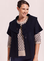 Collared Crop Boiled Wool Coat - Navy