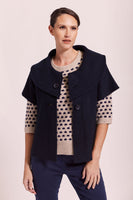 Collared Crop Boiled Wool Coat - Navy