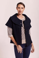 Collared Crop Boiled Wool Coat - Navy