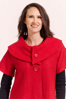 Collared Crop Boiled Wool Coat - Red