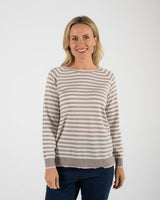 Merino Stripe Sweater - Wheat/White/Pink