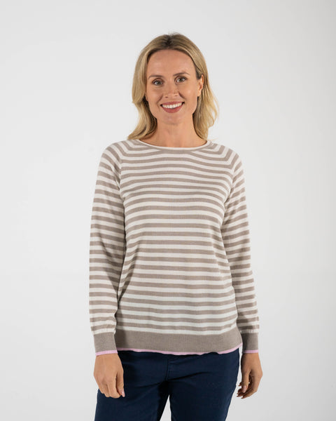 Merino Stripe Sweater - Wheat/White/Pink